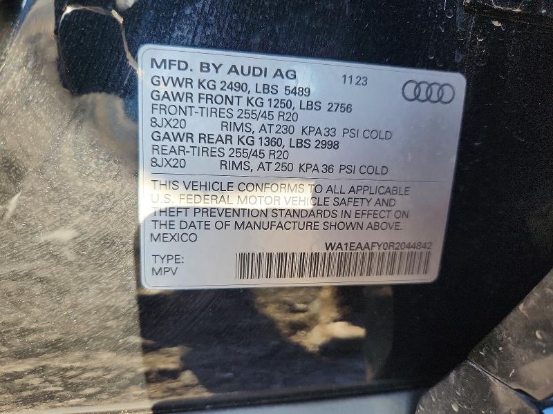 2024 Audi Q5 მანქანა იყიდება აუქციონზე, vin: WA1EAAFY0R2044842, აუქციონის ნომერი: 65461576