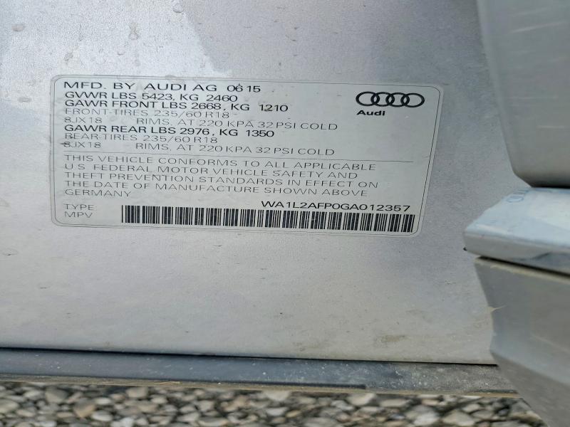 65003736 :رقم المزاد ، WA1L2AFP0GA012357 vin ، 2016 Audi Q5 مزاد بيع