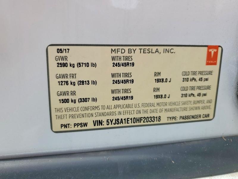 Aukcja sprzedaży 2017 Tesla Model S, vin: 5YJSA1E10HF203318, numer aukcji: 63882766