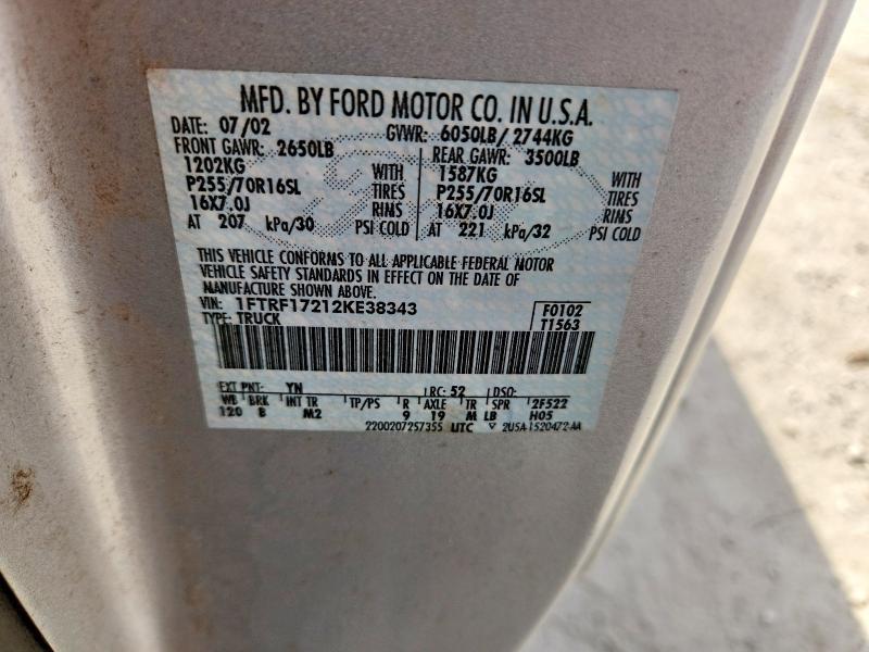 Aukcja sprzedaży 2002 Ford F150, vin: 1FTRF17212KE38343, numer aukcji: 65402726