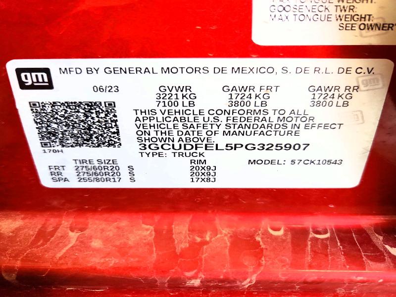 64014736 :رقم المزاد ، 3GCUDFEL5PG325907 vin ، 2023 Chevrolet Silverado مزاد بيع