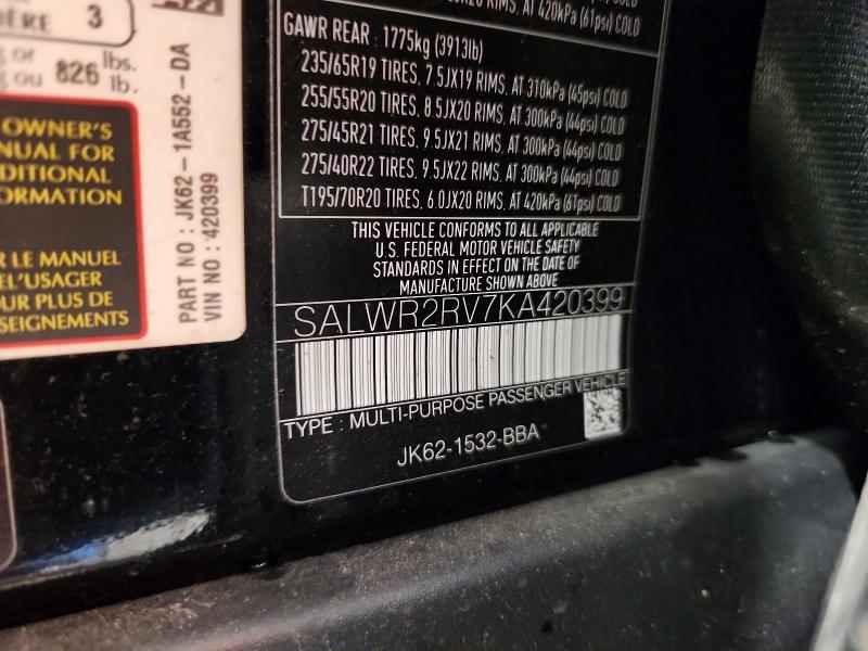 66136966 :رقم المزاد ، SALWR2RV7KA420399 vin ، 2019 Land Rover Range Rover Sport مزاد بيع