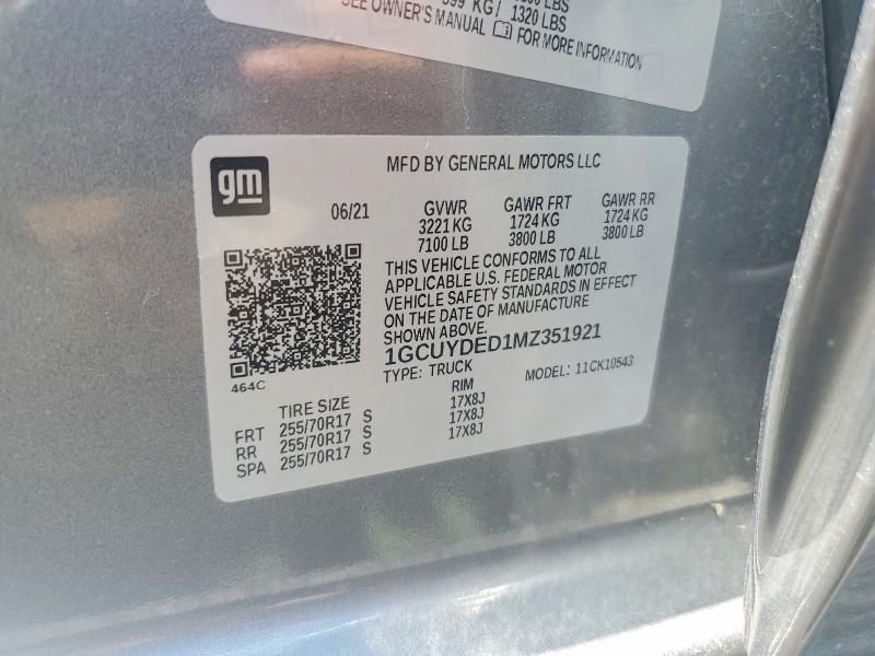 Продаж на аукціоні авто 2021 Chevrolet Silverado, vin: 1GCUYDED1MZ351921, номер лоту: 64271156