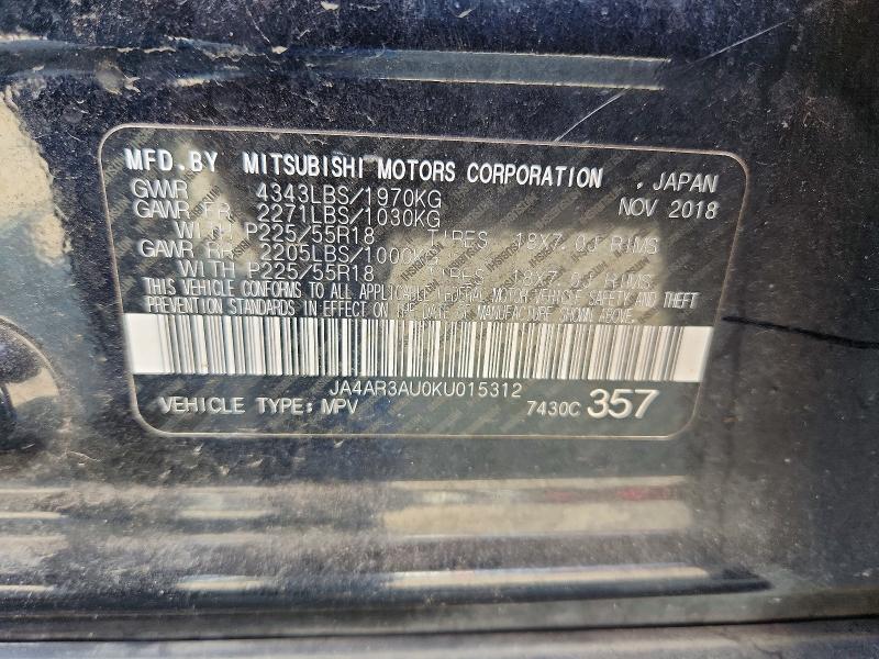 Auction sale of the 2019 Mitsubishi Outlander Sport, vin: JA4AR3AU0KU015312, lot number: 66508336