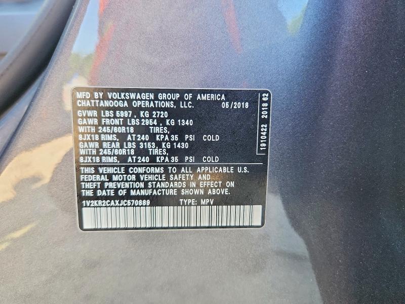Продажа на аукционе авто 2018 Volkswagen Atlas, vin: 1V2KR2CAXJC570889, номер лота: 62101106