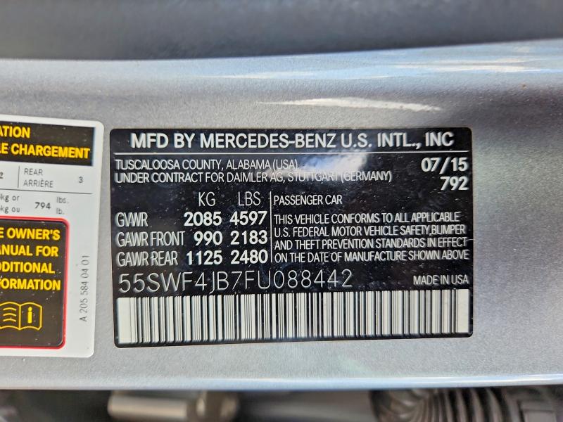 65522226 :رقم المزاد ، 55SWF4JB7FU088442 vin ، 2015 Mercedes-benz C مزاد بيع