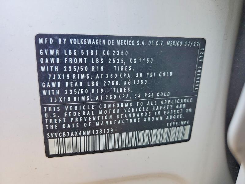 63448526 :رقم المزاد ، 3VVCB7AX4NM138139 vin ، 2022 Volkswagen Tiguan مزاد بيع