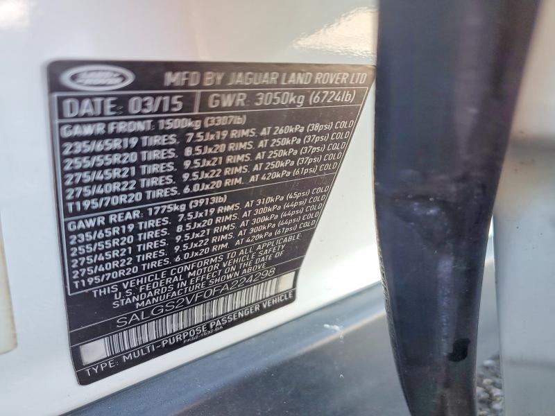 66215656 :رقم المزاد ، SALGS2VF0FA224298 vin ، 2015 Land Rover Range Rover مزاد بيع