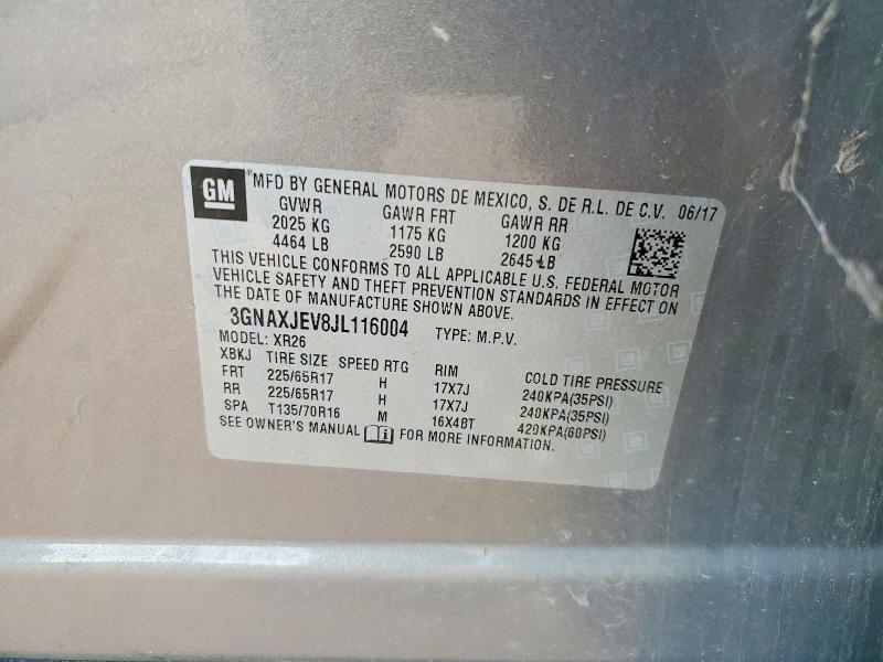 63616126 :رقم المزاد ، 3GNAXJEV8JL116004 vin ، 2018 Chevrolet Equinox مزاد بيع