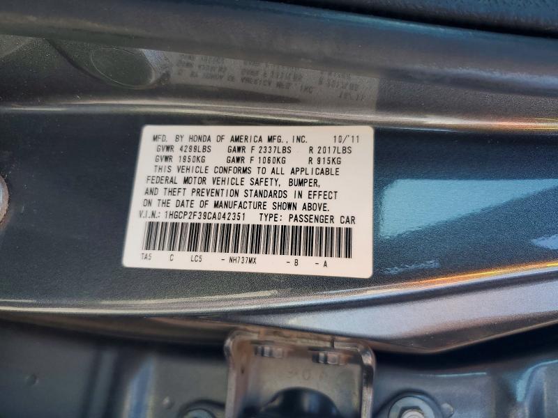 63599136 :رقم المزاد ، 1HGCP2F39CA042351 vin ، 2012 Honda Accord مزاد بيع