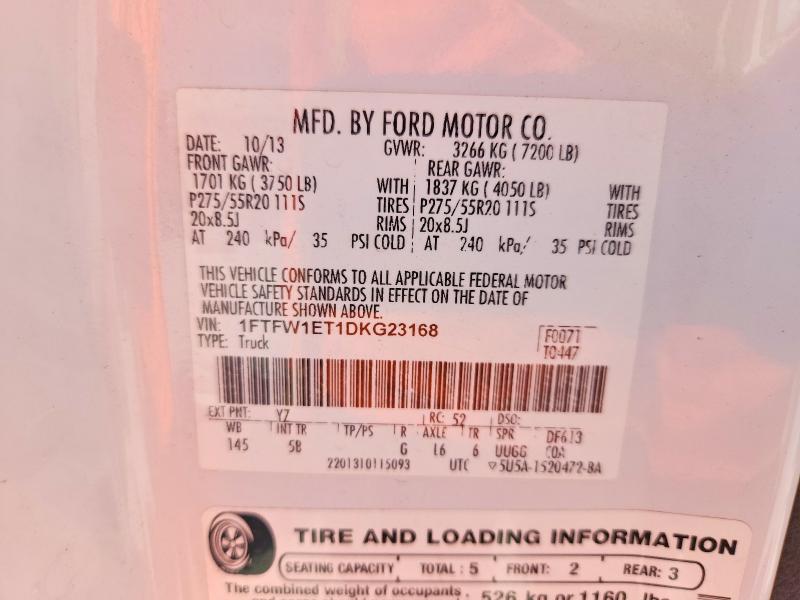 Продаж на аукціоні авто 2013 Ford F150, vin: 1FTFW1ET1DKG23168, номер лоту: 66813226