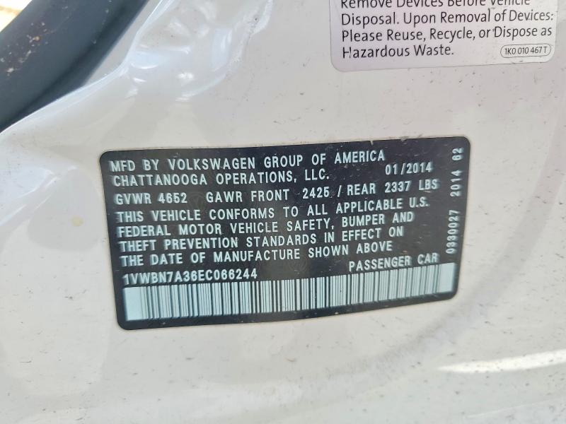 Продажа на аукционе авто 2014 Volkswagen Passat, vin: 1VWBN7A36EC066244, номер лота: 66520096