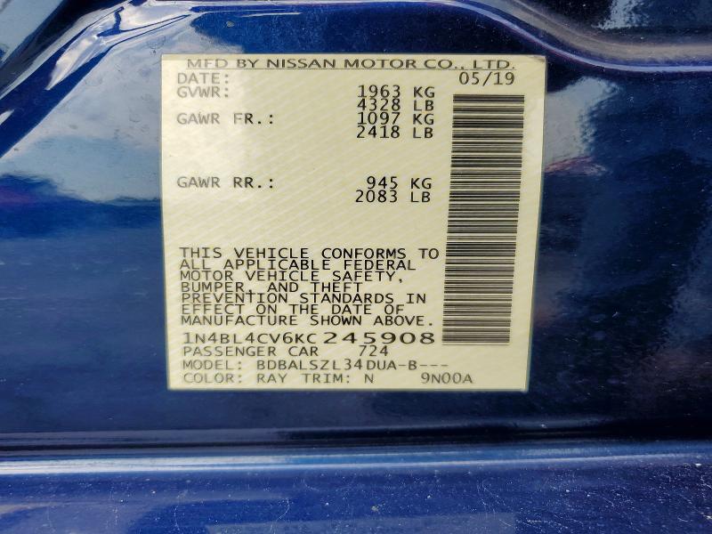 Aukcja sprzedaży 2019 Nissan Altima, vin: 1N4BL4CV6KC245908, numer aukcji: 64002876