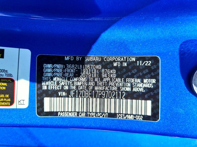 63532916 :رقم المزاد ، JF1ZDBE17P9702112 vin ، 2023 Subaru Brz مزاد بيع