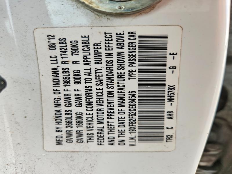 Продажа на аукционе авто 2012 Honda Civic, vin: 19XFB2F52CE084546, номер лота: 66410136