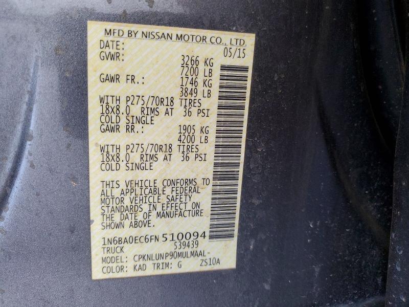Aukcja sprzedaży 2015 Nissan Titan, vin: 1N6BA0EC6FN510094, numer aukcji: 65363356