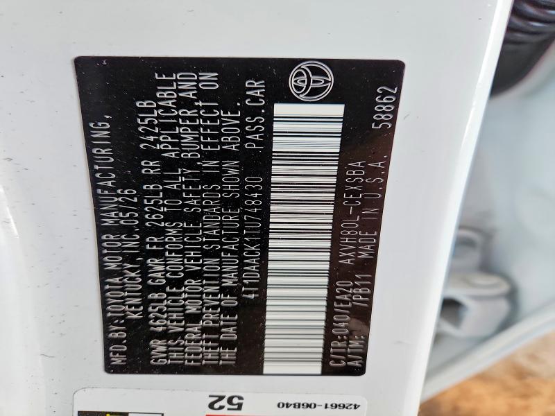 2026 Toyota Camry მანქანა იყიდება აუქციონზე, vin: 4T1DAACK1TU748430, აუქციონის ნომერი: 64480946
