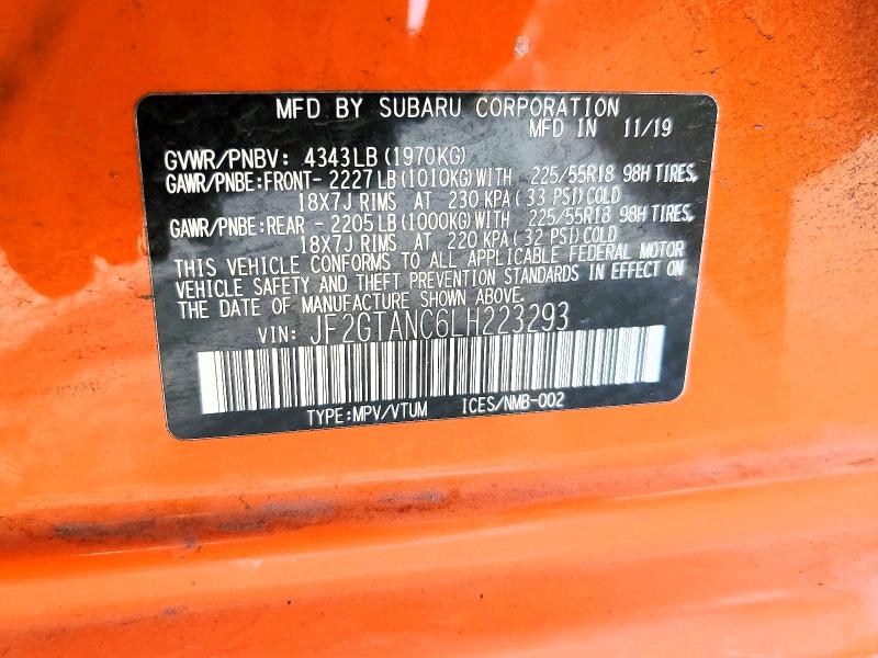Aukcja sprzedaży 2020 Subaru Crosstrek, vin: JF2GTANC6LH223293, numer aukcji: 64204826