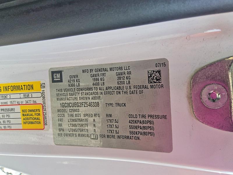 2015 Chevrolet Silverado მანქანა იყიდება აუქციონზე, vin: 1GC0CUEG2FZ546338, აუქციონის ნომერი: 62880546