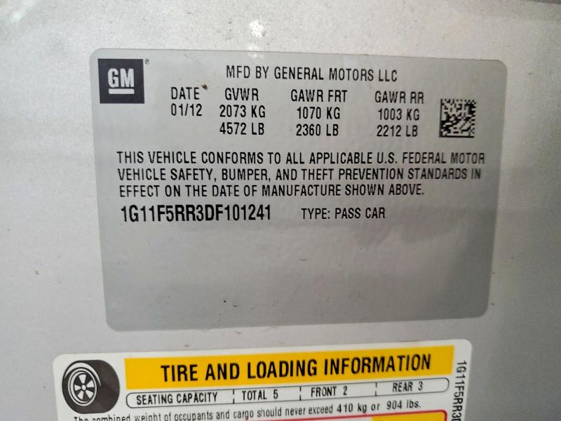Продажа на аукционе авто 2013 Chevrolet Malibu, vin: 1G11F5RR3DF101241, номер лота: 63822636