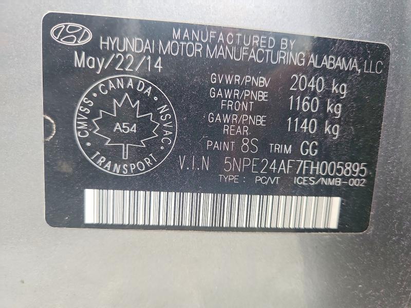 64788926 :رقم المزاد ، 5NPE24AF7FH005895 vin ، 2015 Hyundai Sonata مزاد بيع