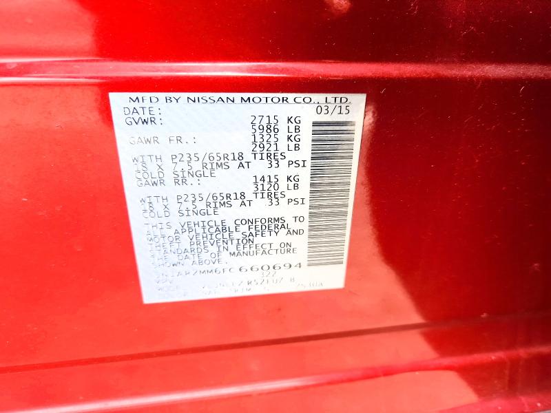 Auction sale of the 2015 Nissan Pathfinder, vin: 5N1AR2MM6FC660694, lot number: 67289746