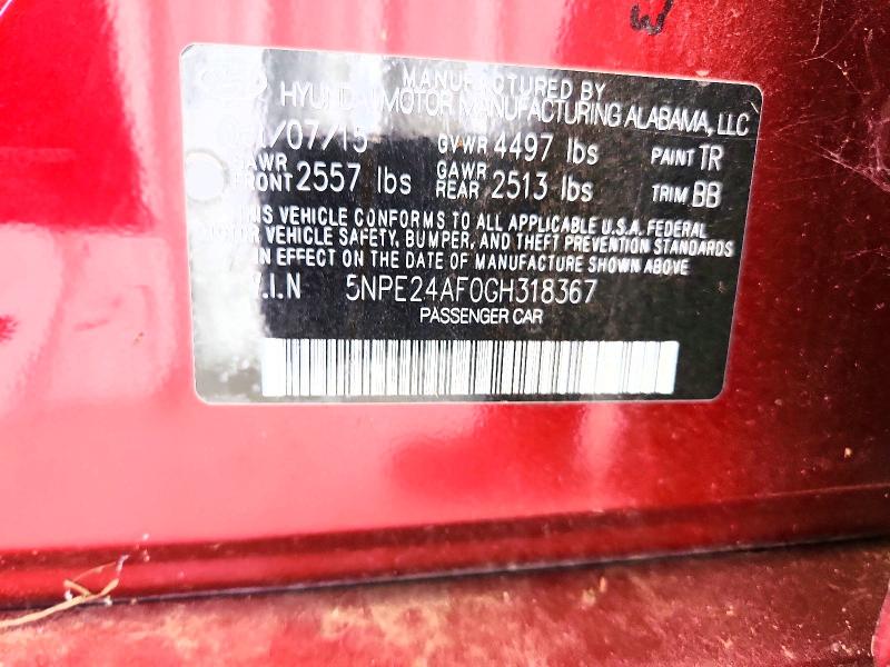 65635386 :رقم المزاد ، 5NPE24AF0GH318367 vin ، 2016 Hyundai Sonata مزاد بيع