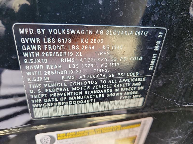 Aukcja sprzedaży 2013 Volkswagen Touareg, vin: WVGEF9BP0DD004871, numer aukcji: 67077416