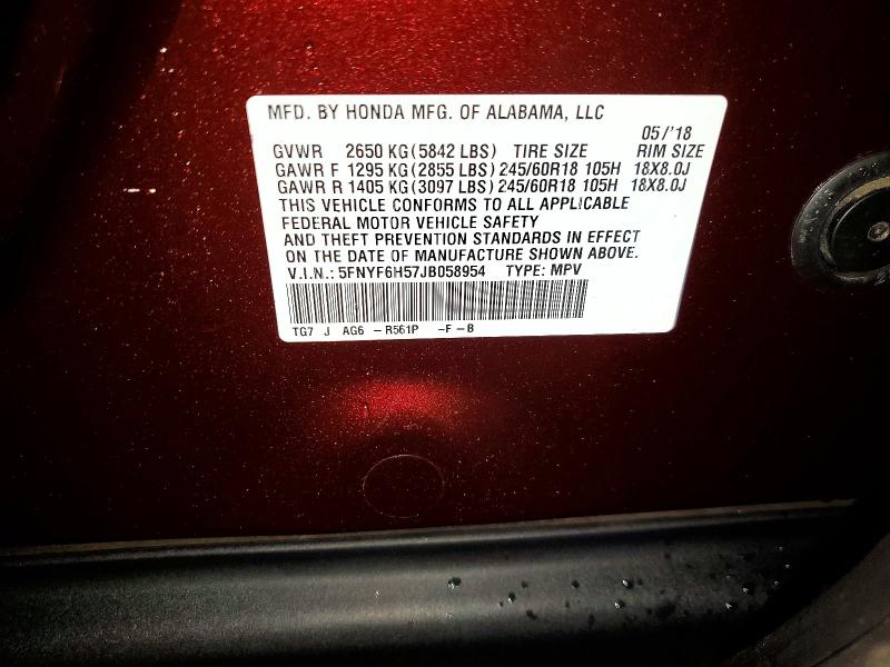 Aukcja sprzedaży 2018 Honda Pilot, vin: 5FNYF6H57JB058954, numer aukcji: 64382576