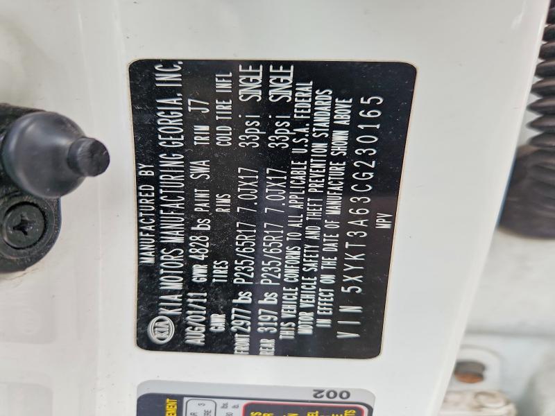 65106796 :رقم المزاد ، 5XYKT3A63CG230165 vin ، 2012 Kia Sorento مزاد بيع