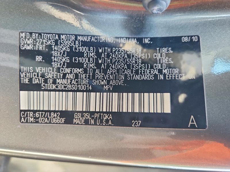 2011 Toyota Sienna მანქანა იყიდება აუქციონზე, vin: 5TDDK3DC2BS010014, აუქციონის ნომერი: 63892226