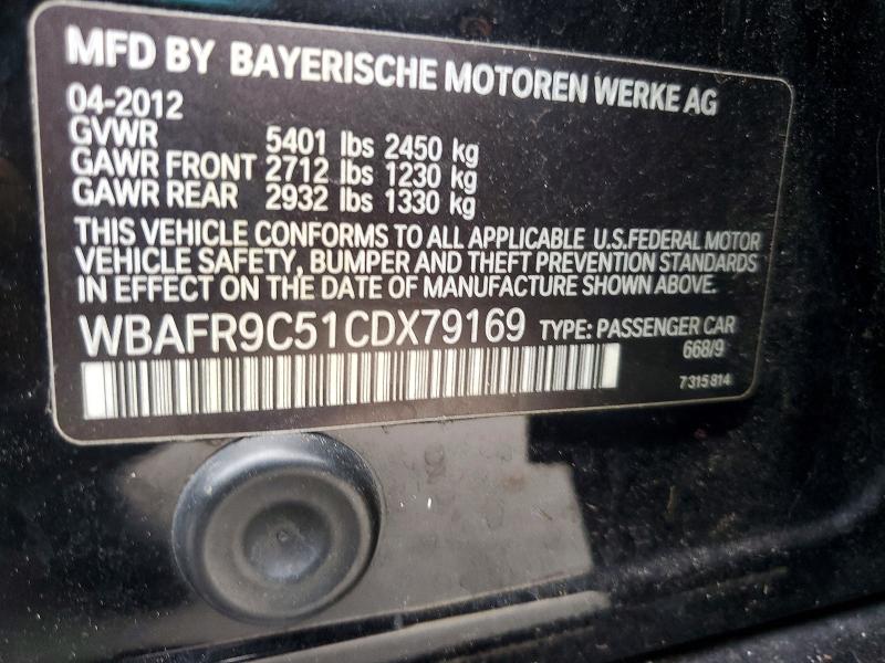 2012 Bmw 550 მანქანა იყიდება აუქციონზე, vin: WBAFR9C51CDX79169, აუქციონის ნომერი: 64948326
