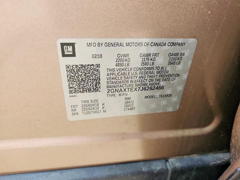 2018 Chevrolet Equinox მანქანა იყიდება აუქციონზე, vin: 2GNAXTEX7J6282466, აუქციონის ნომერი: 64335016