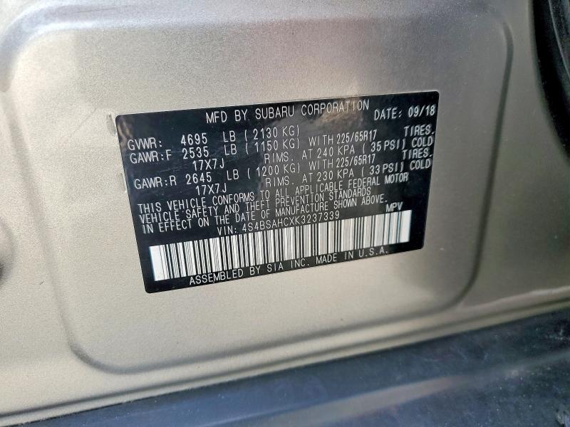Aukcja sprzedaży 2019 Subaru Outback, vin: 4S4BSAHCXK3237339, numer aukcji: 66625106