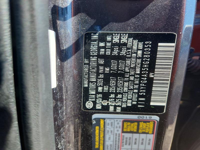 2017 Kia Sorento მანქანა იყიდება აუქციონზე, vin: 5XYPG4A35HG280353, აუქციონის ნომერი: 66415346