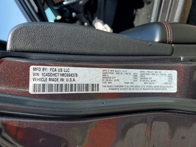 64445326 :رقم المزاد ، 1C4SDHCT1MC694378 vin ، 2021 Dodge Durango مزاد بيع