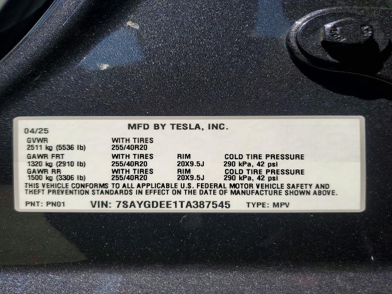 Продажа на аукционе авто 2026 Tesla Model Y, vin: 7SAYGDEE1TA387545, номер лота: 65022296