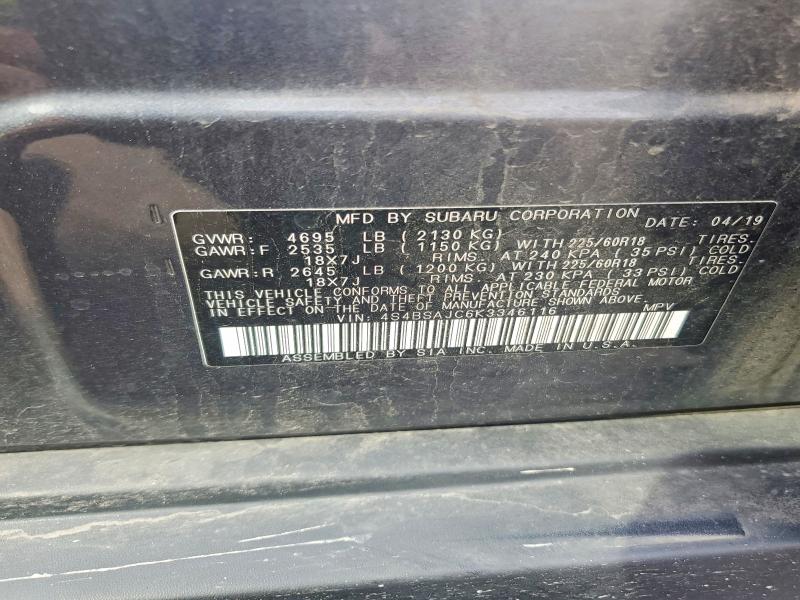 Aukcja sprzedaży 2019 Subaru Outback, vin: 4S4BSAJC6K3346116, numer aukcji: 65233636