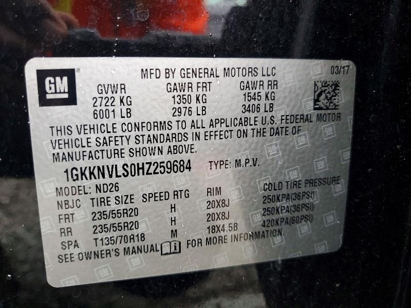 63848966 :رقم المزاد ، 1GKKNVLS0HZ259684 vin ، 2017 Gmc Acadia مزاد بيع