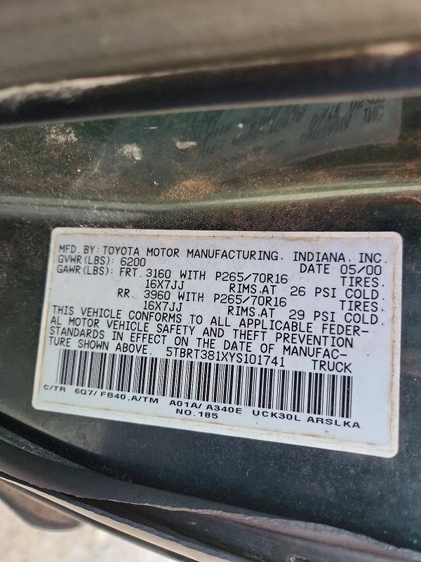 Auction sale of the 2000 Toyota Tundra, vin: 5TBRT381XYS101741, lot number: 66797116
