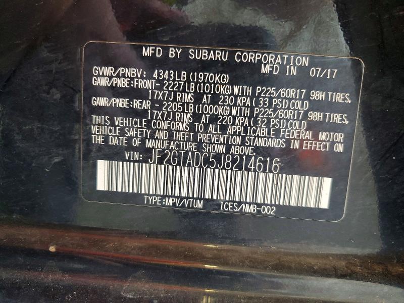 64398786 :رقم المزاد ، JF2GTADC5J8214616 vin ، 2018 Subaru Crosstrek مزاد بيع