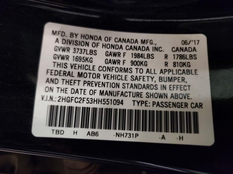 Aukcja sprzedaży 2017 Honda Civic, vin: 2HGFC2F53HH551094, numer aukcji: 62775466