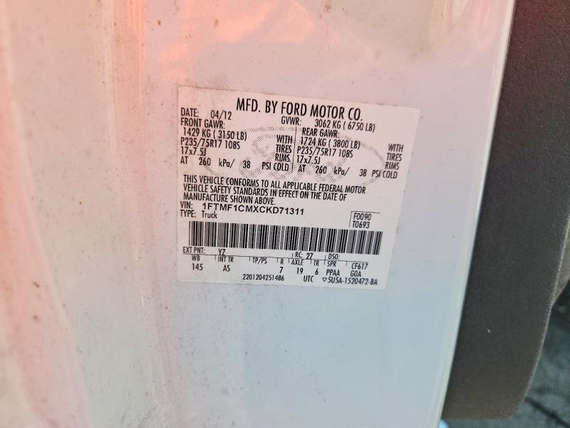 65505206 :رقم المزاد ، 1FTMF1CMXCKD71311 vin ، 2012 Ford F150 مزاد بيع