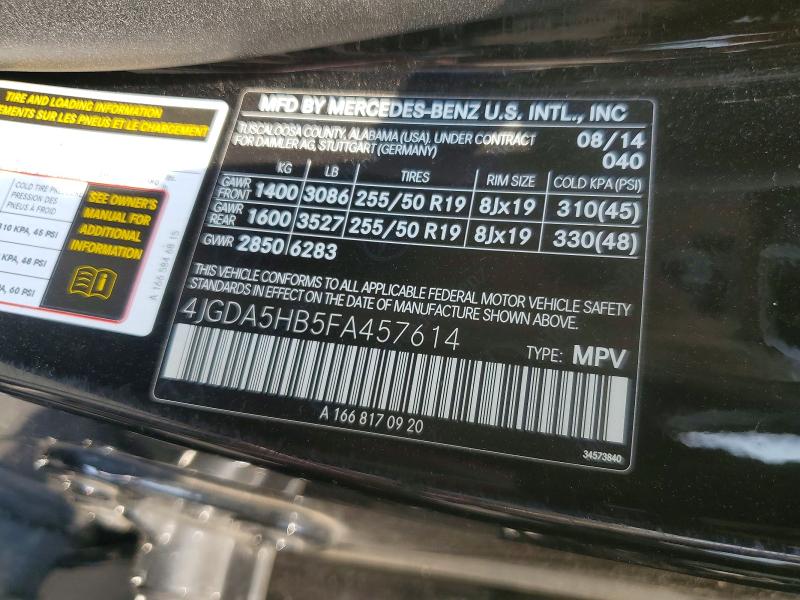 2015 Mercedes-benz Ml მანქანა იყიდება აუქციონზე, vin: 4JGDA5HB5FA457614, აუქციონის ნომერი: 64284456