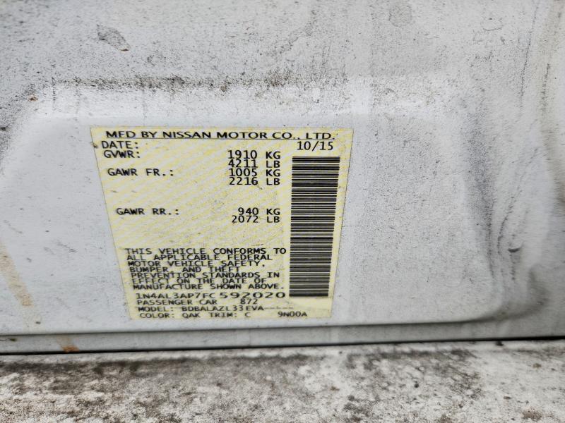 2015 Nissan Altima მანქანა იყიდება აუქციონზე, vin: 1N4AL3AP7FC592020, აუქციონის ნომერი: 65567226