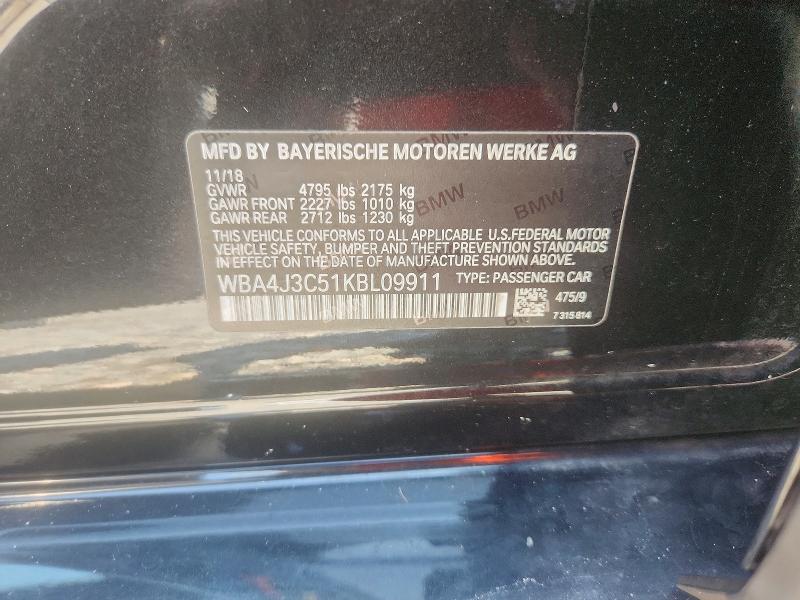 2019 Bmw 430xi მანქანა იყიდება აუქციონზე, vin: WBA4J3C51KBL09911, აუქციონის ნომერი: 64791516