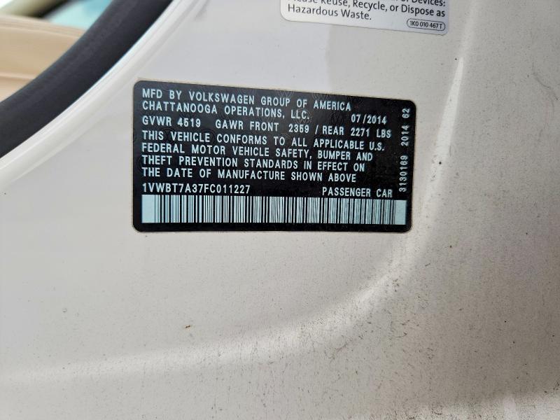 Продаж на аукціоні авто 2015 Volkswagen Passat, vin: 1VWBT7A37FC011227, номер лоту: 66019926