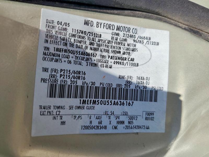 Aukcja sprzedaży 2005 Mercury Sable, vin: 1MEFM50U55A636167, numer aukcji: 63245886