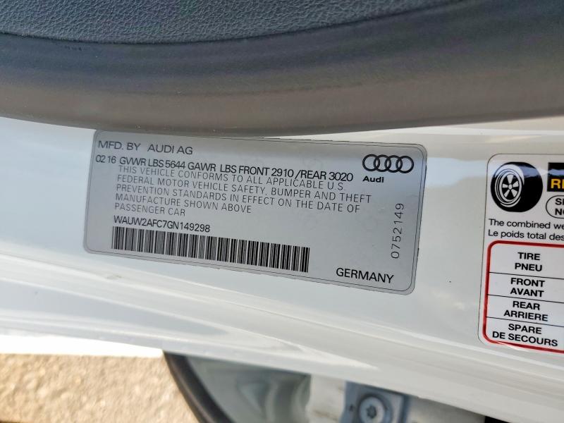 2016 Audi S7 მანქანა იყიდება აუქციონზე, vin: WAUW2AFC7GN149298, აუქციონის ნომერი: 65141916