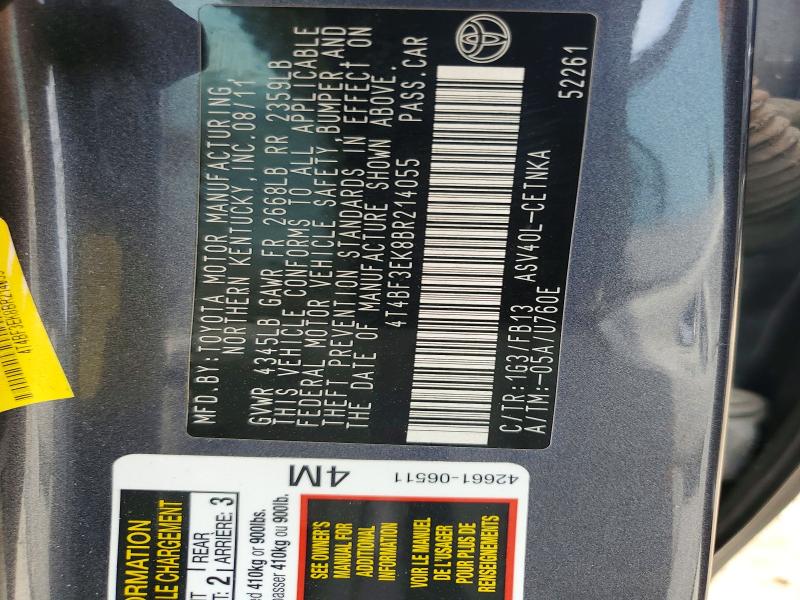 2011 Toyota Camry მანქანა იყიდება აუქციონზე, vin: 4T4BF3EK8BR214055, აუქციონის ნომერი: 66825706
